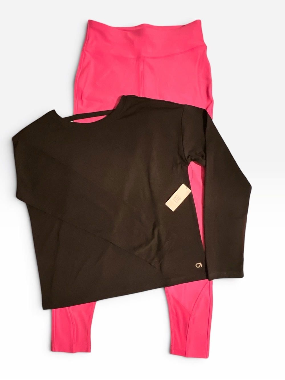 Gap Fit Girls Black Long-Sleeve Active Top with Mondetta Raspberry Pink Leggings